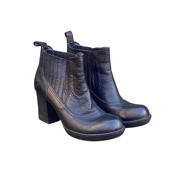 Born Shoes - Born Black LeatherChelsea Ankle Boots Block Heel 3” 3/4” Platform US 7.5 EU 38.5